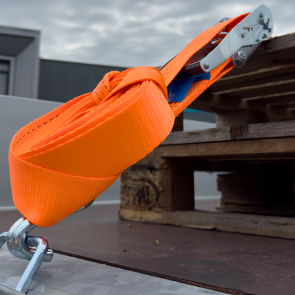 Cantonal Lot de 4 Sangles d'arrimage - 800x5 cm - orange - charge de rupture 5000 kg