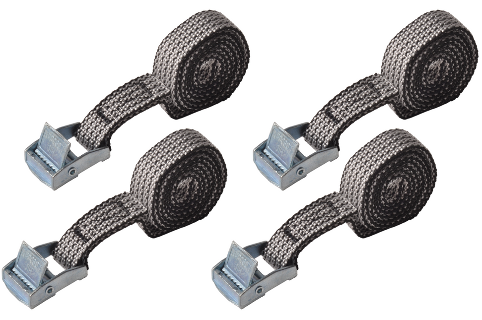 Cantonal Lot de 4 sangles d'arrimage - 80x1,6 cm - gris - charge de rupture 150 kg