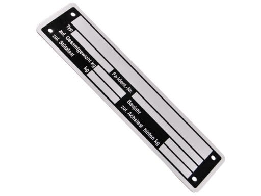 Cantonal Plaque signalétique neutre pour Remorque 148x38 mm - Aluminium