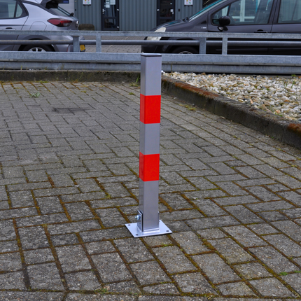 Cantonal Poteau anti-stationnement rabattable avec serrure - 650x60x60 mm - gris/rouge
