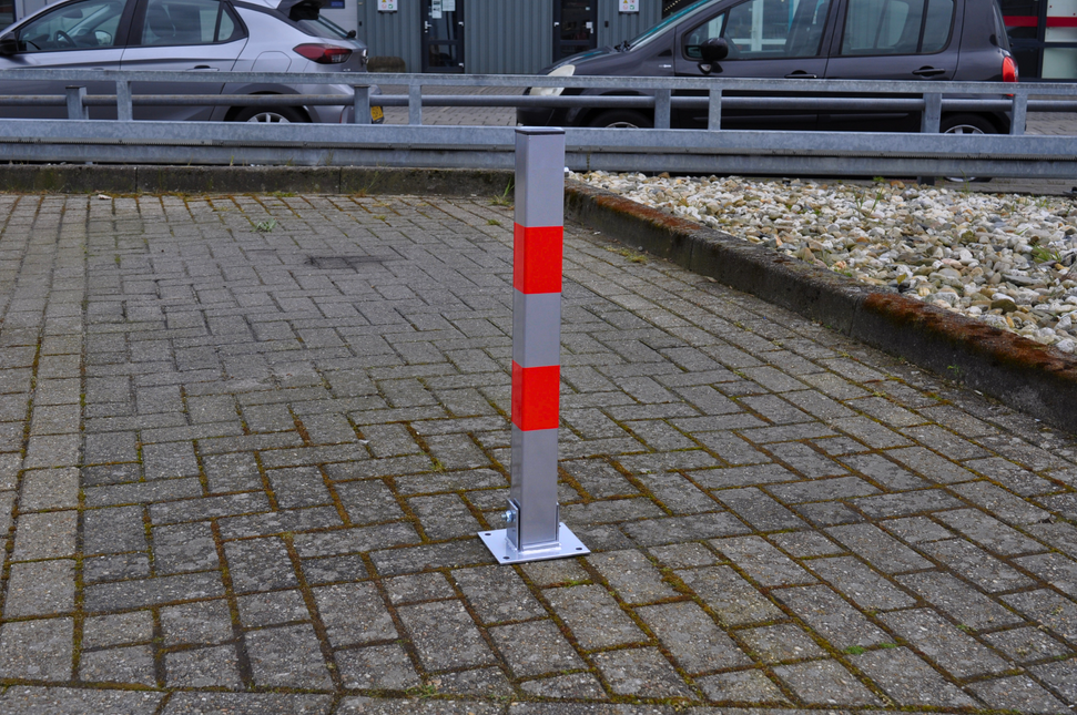 Cantonal Poteau anti-stationnement rabattable avec serrure - 650x60x60 mm - gris/rouge