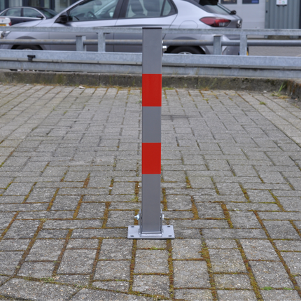 Cantonal Poteau anti-stationnement rabattable avec serrure - 650x60x60 mm - gris/rouge