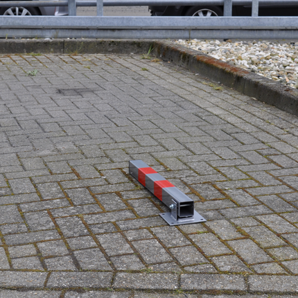 Cantonal Poteau anti-stationnement rabattable avec serrure - 650x60x60 mm - gris/rouge