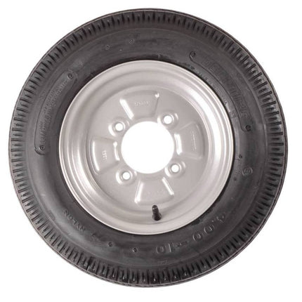 Cantonal Roue complète 10 pouces - pneu 4.00-10 + jante - cercle de trous Français : 4x115 - 275 kg - 4PR - diamètre du moyeu:  85 mm