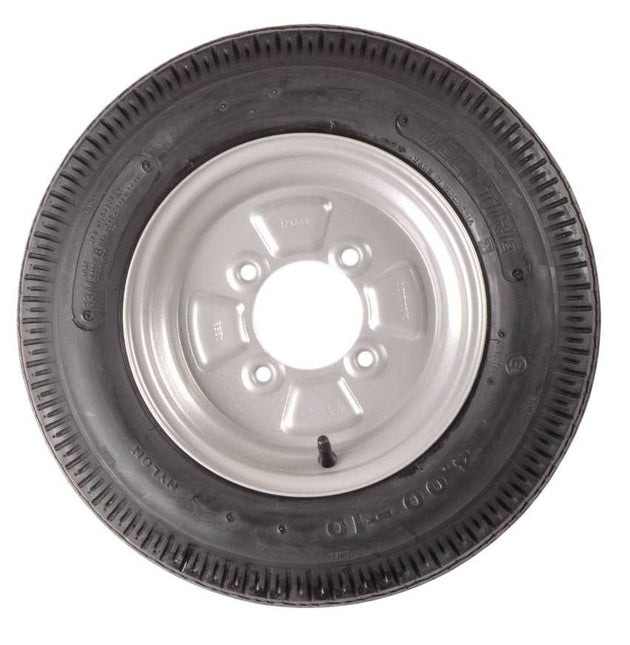 Cantonal Roue complète 10 pouces - pneu 4.00-10 + jante - cercle de trous Français : 4x115 - 275 kg - 4PR - diamètre du moyeu:  85 mm
