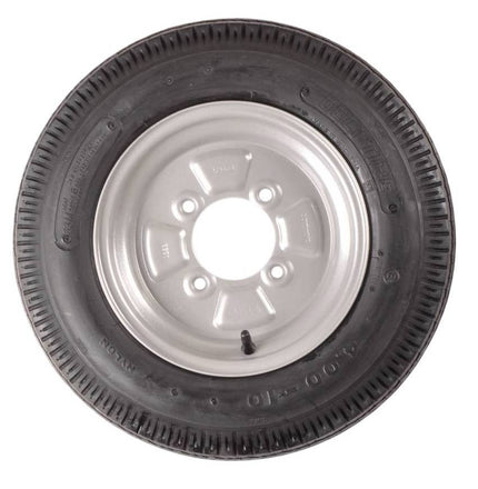 Cantonal Roue complète 10 pouces - pneu 4.00-10 + jante - cercle de trous Français : 4x115 - 275 kg - 4PR - diamètre du moyeu:  85 mm