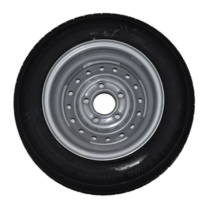 Cantonal Roue complète 12 pouces - pneu 155/70R12C + jante - cercle de trous Mercedes : 5x112 - 900 kg - diamètre du moyeu: 67 mm