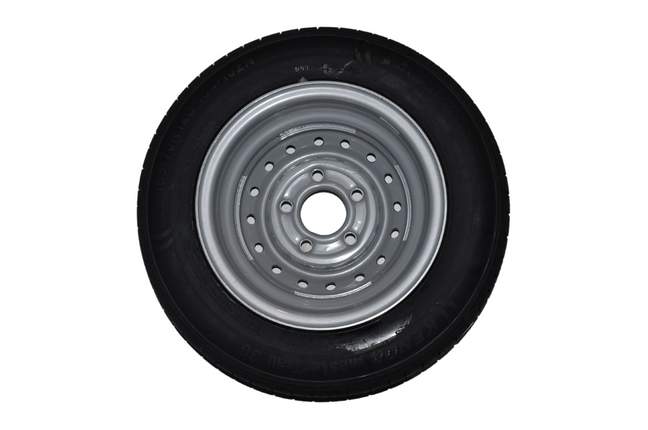 Cantonal Roue complète 12 pouces - pneu 155/70R12C + jante - cercle de trous Mercedes : 5x112 - 900 kg - diamètre du moyeu: 67 mm