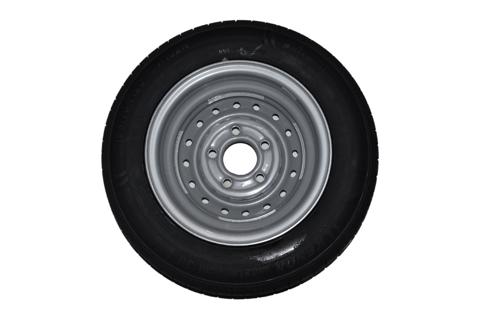 Cantonal Roue complète 12 pouces - pneu 155/70R12C + jante - cercle de trous Mercedes : 5x112 - 900 kg - diamètre du moyeu: 67 mm