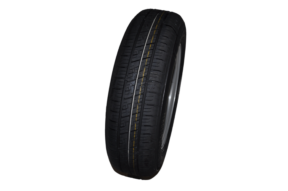 Cantonal Roue complète 12 pouces - pneu 155/70R12C + jante - cercle de trous Mercedes : 5x112 - 900 kg - diamètre du moyeu: 67 mm