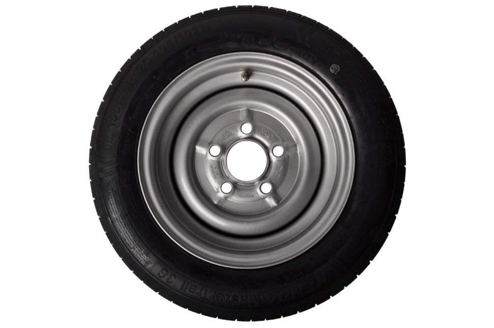 Cantonal Roue complète 12 pouces - pneu 155/70R12C + jante - cercle de trous Mercedes : 5x112 - 900 kg - diamètre du moyeu: 67 mm