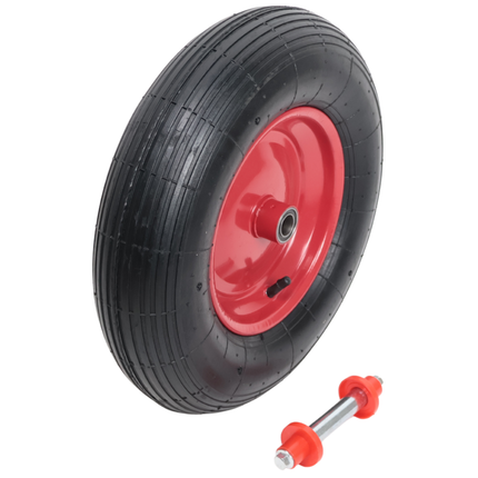 Cantonal Roue de brouette - 4.00-8 - bandage pneumatique et jante en acier - capacité de charge 195 kg - diamètre de moyeu 20 mm - axe et entretoises inclus