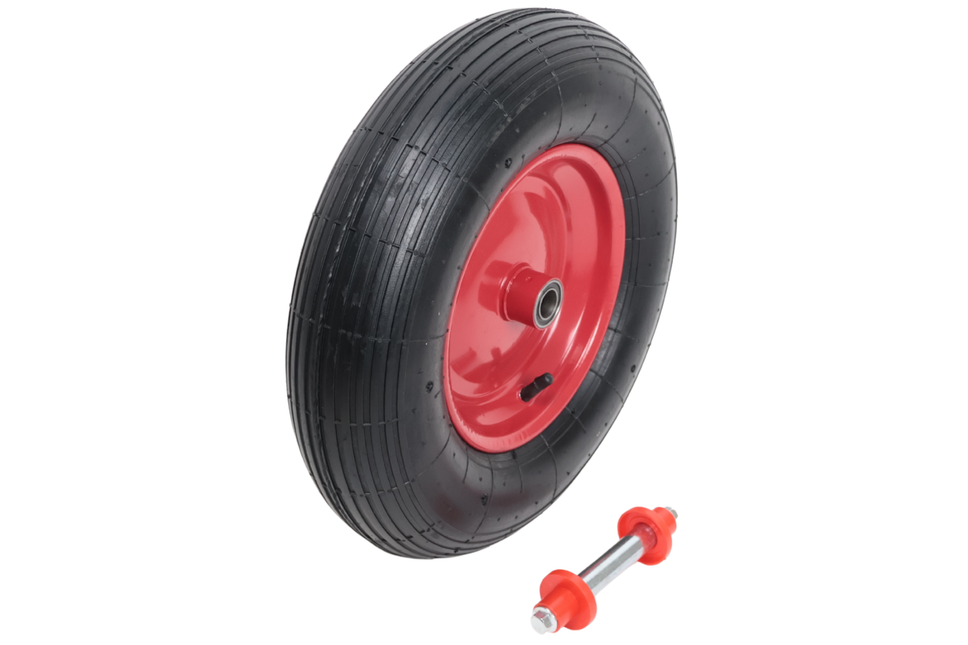 Cantonal Roue de brouette - 4.00-8 - bandage pneumatique et jante en acier - capacité de charge 195 kg - diamètre de moyeu 20 mm - axe et entretoises inclus