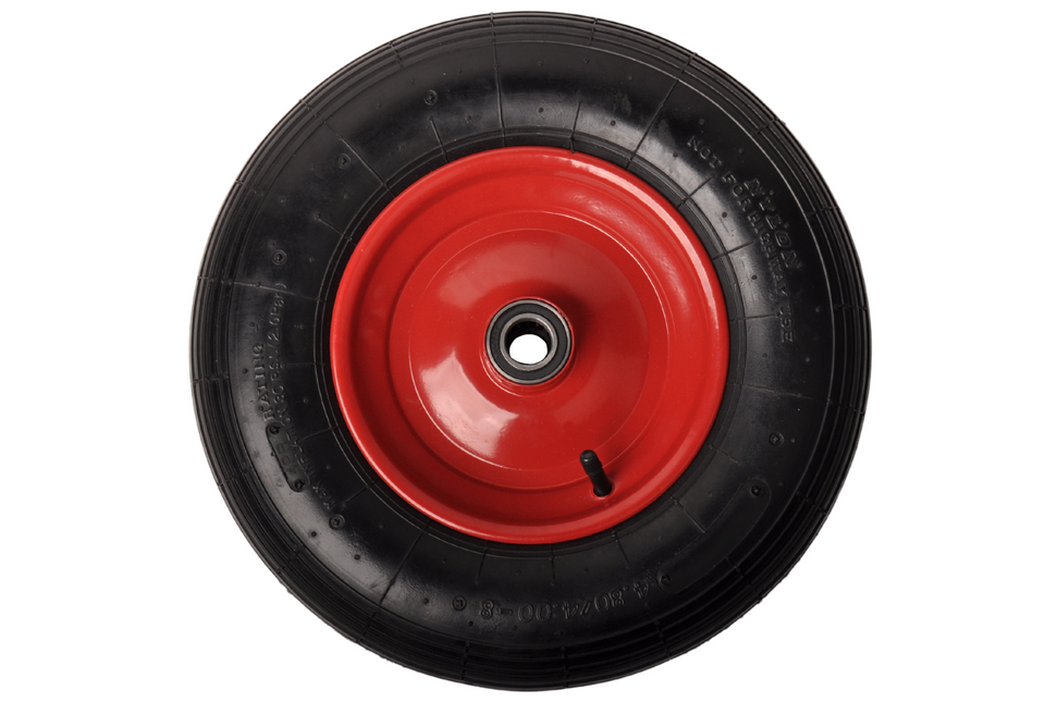 Cantonal Roue de brouette robuste - 4.00-8 - jante en acier rouge - Capacité de charge : 220 kg - Trou d’axe : 25 mm