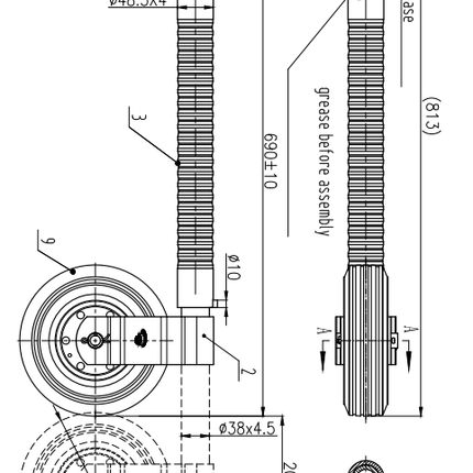 Cantonal Roue de nez - 48 mm - striée - capacité de charge : 150 kg - jante en acier