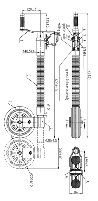 Cantonal Roue de nez - 48 mm - striée - capacité de charge maximale de 150 kg - jante en acier