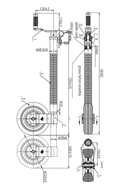 Cantonal Roue de nez - 48 mm - striée - capacité de charge maximale de 350 kg - jante en acier - convient à IFor Williams