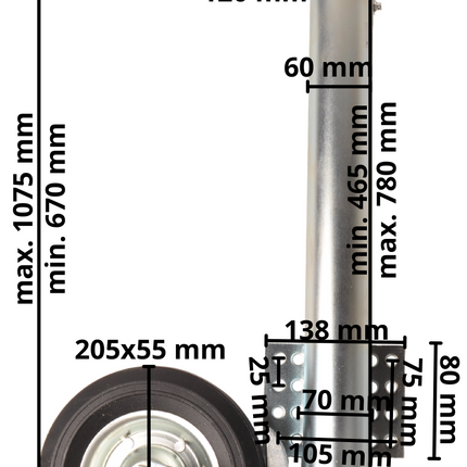 Cantonal Roue jockey - 60 mm rond - capacité de charge : 250 kg - automatique pliante