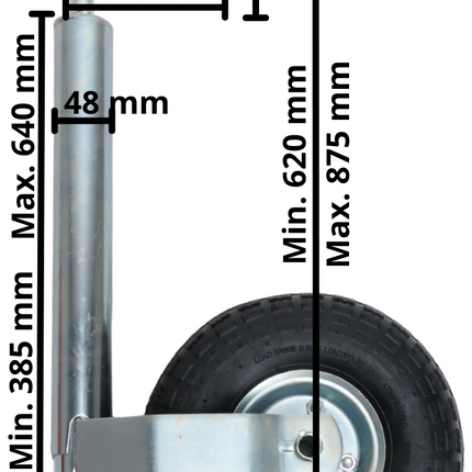 Cantonal Roue jockey avec pneu gonfable - 48 mm - capacité de charge : 150 kg - jante en acier