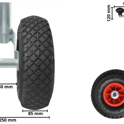 Cantonal Roue jockey double - 48 mm - capacité de charge : 180 kg - pneus gonfables
