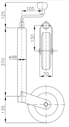 Cantonal Roue jockey pour remorque/semi-remorque - 48 mm rond - jante plastique