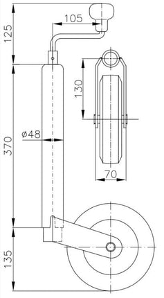 Cantonal Roue jockey - ronde diamètre 48 mm - pneus en caoutchouc et Jante en acier