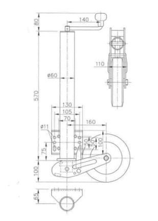 Cantonal Roue jockey rondes 60 mm automatiques plus long