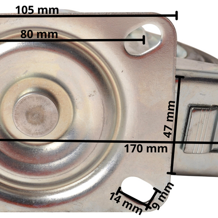 Cantonal Roulette pivotante avec frein - 100 kg - hauteur totale : 150 mm