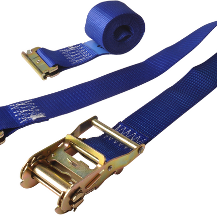 Cantonal Sangle d'arrimage - 400x5 cm - charge de rupture 500 kg - 2 parties - avec cliquet et anneau d’arrimage