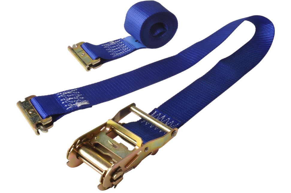 Cantonal Sangle d'arrimage - 400x5 cm - charge de rupture 500 kg - 2 parties - avec cliquet et anneau d’arrimage