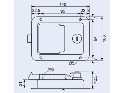 Cantonal Serrure encastrée en acier inoxydable poli - 140x108 mm - 2 clés incluses