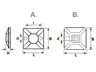 Cantonal Support autocollants pour des attaches autobloquantes - 28x28 mm - 20 pièce