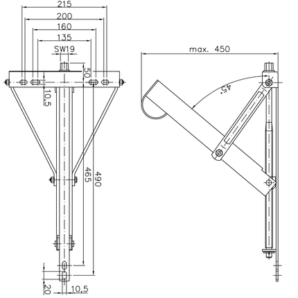 Cantonal Support de mise à niveau type Winterhoff avec capacité de charge maximale de 450 kg