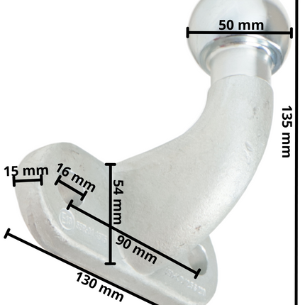 Cantonal Tête de rotule / boule d'attelage à angle droit (50 mm)