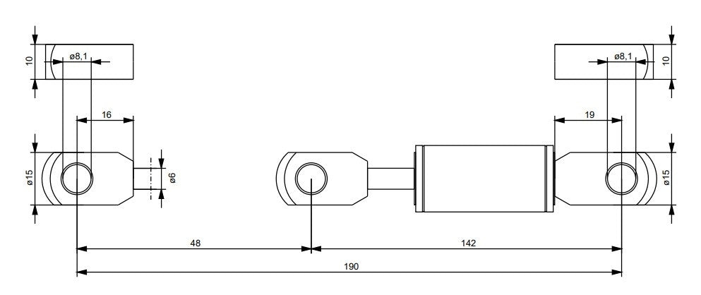 Cantonal Vérin à gaz 300N - 405 mm