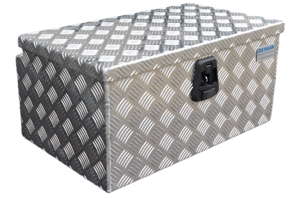 De Haan DE HAAN BOX M - 600x380x295 mm - boîte à timon en tôle striée d'aluminium étanche à l'eau et à la poussière - avec serrure à papillon, tendeur ou serrure en T