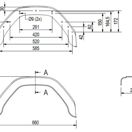De Haan Garde boue original VanClaes en plastique 660x200x330 mm - circonférence 1040 mm - adapté pour les remorques de bateaux VanClaes