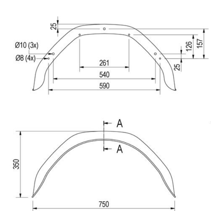 Hapert Garde boue original Trigano Métal 750x220x350 mm - circonférence 1150 mm