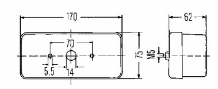 Hella Feu arrière de remorque - Hella - 3 chambres - droite - 75x170x62 mm
