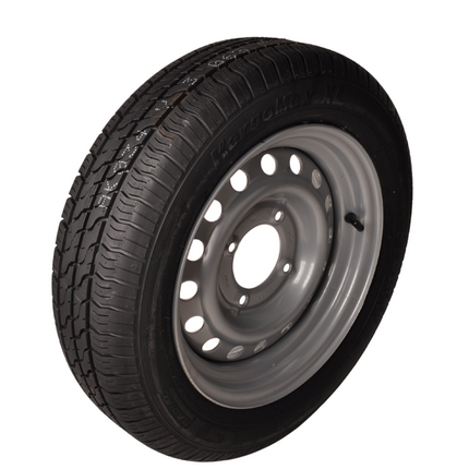 Kargotrail Roue complète 145/70R13 Pneu + Jante (cercle de trous 4x115) 425kg Diamètre du moyeu 85 mm