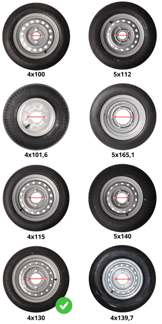 Kargotrail Roue complète 145R13 pneu + jante (cercle de trous 4x130, moyeu 85) 425kg Diamètre du moyeu: 85 mm