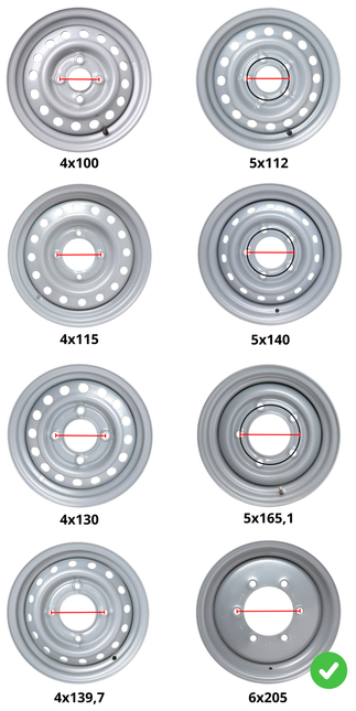Kenda Jante de remorque 16 pouces - 6.00Jx16 - entraxe : 6x205 - capacité de charge : 1500 kg - diamètre de moyeu : 161 mm - ET0