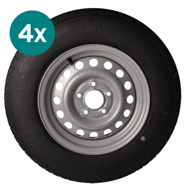 Kenda Jeu de 4 roues complètes - 185R14C - entraxe : 5x112 - capacité de charge : 900 kg - diamètre du moyeu : 67 mm