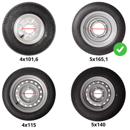 Kenda Roue complète de remorque - 185/60R12C - entraxe : 5x165,1 - capacité de charge : 900 kg - diamètre du moyeu : 114,6 mm