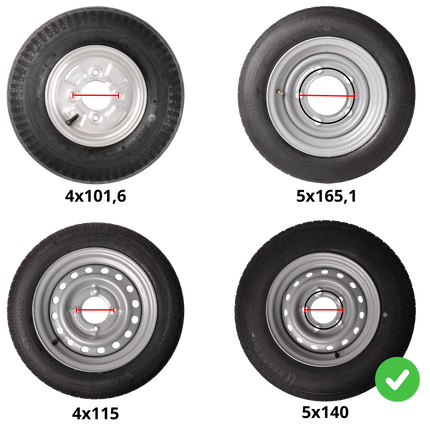 Kenda Roue complète de remorque - 185R14C - entraxe : 5x140 - capacité de charge : 900 kg - diamètre du moyeu : 94 mm