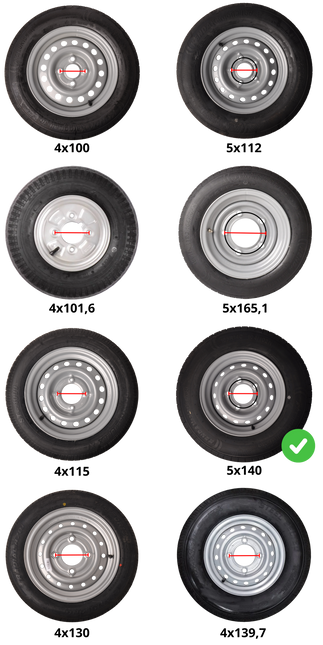 Kenda Roue complète de remorque - 185R14C - entraxe : 5x140 - capacité de charge : 900 kg - diamètre du moyeu : 94 mm