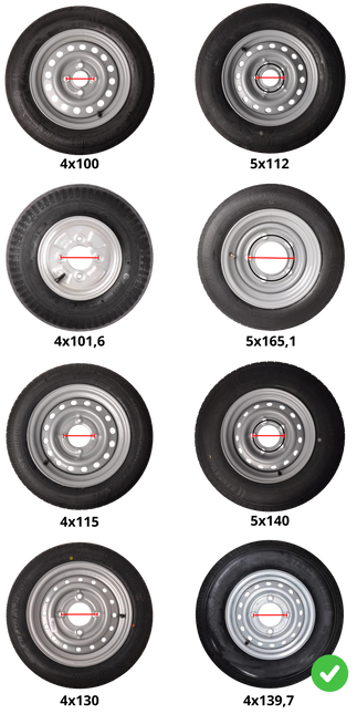 Kenda Roue complète Ifor Williams 165R13C Pneu + Jante (cercle de trous 4x139,7) 710kg Diamètre du moyeu 95,5 mm