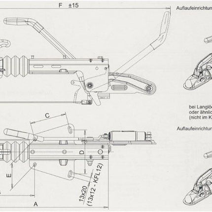Knott Frein à inertie pour remorque KF27 (2700 kg) Timon en V, y compris console pour roue d'appui.