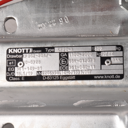 Knott Knott Frein à inertie pour remorque - KF20 - capacité max : 2000 kg - connexion au timon en V - y compris la console pour roue jockey