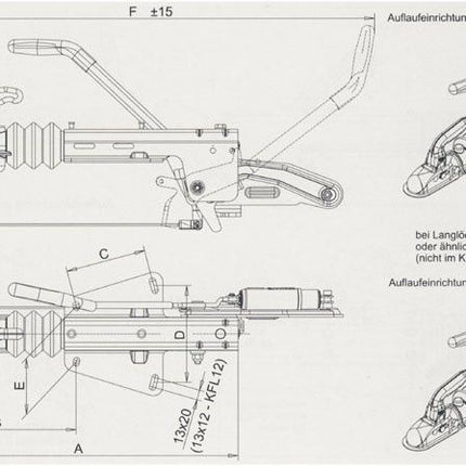 Knott Knott Frein à inertie pour remorque - KF30 type C - capacité max : 3000 kg - connexion au timon en V - y compris la console pour roue jockey